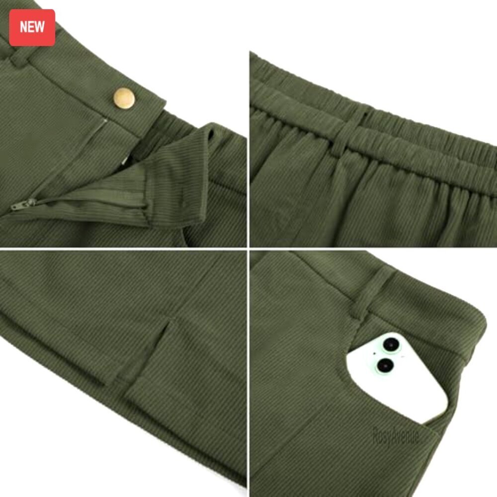 Corduroy Mini Skirt with Pockets A-Line Fall Winter Basic Short Skirt - Picture 6 of 7